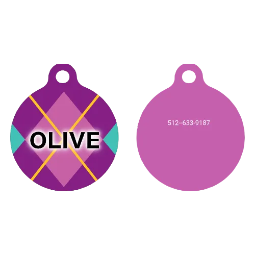 Purple Argyle HD Dog ID Tag