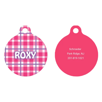 Preppy Plaid Pink HD Dog ID Tag