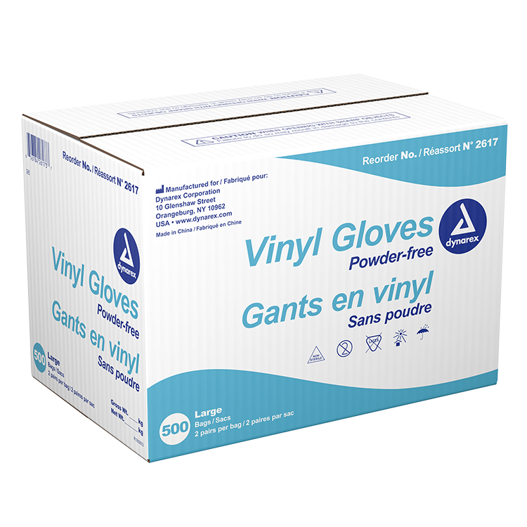 Dynarex Vinyl Exam Gloves In A Bag, 3 Mil Thick, Large, Powder-Free, Clear