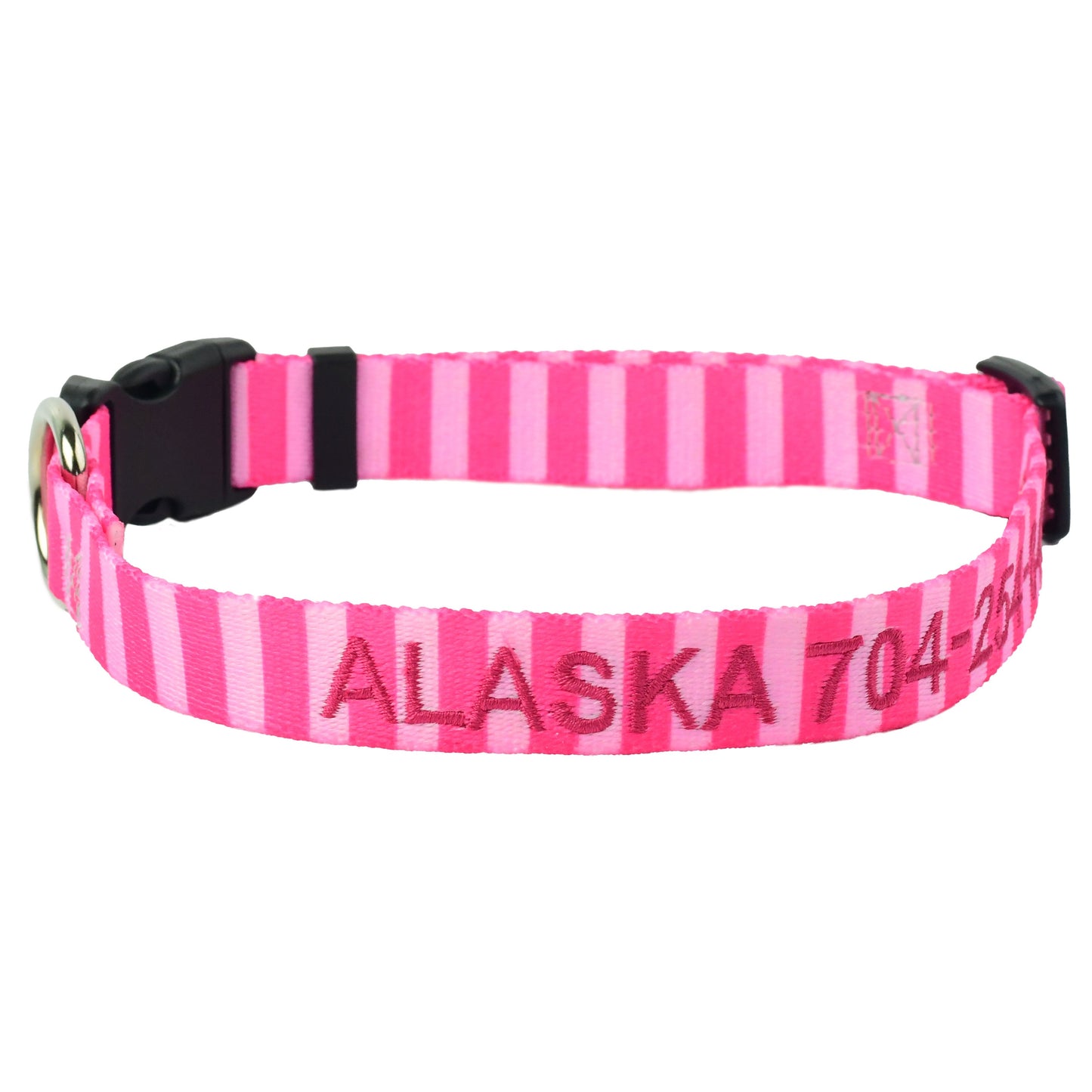 Embroidered Dog Collar with Name - Pink Stripes