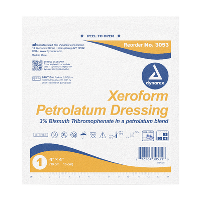 Dynarex Xeroform Gauze Dressing, 4" x 4", 25ea/bx 4bxs/cs (100 Count)