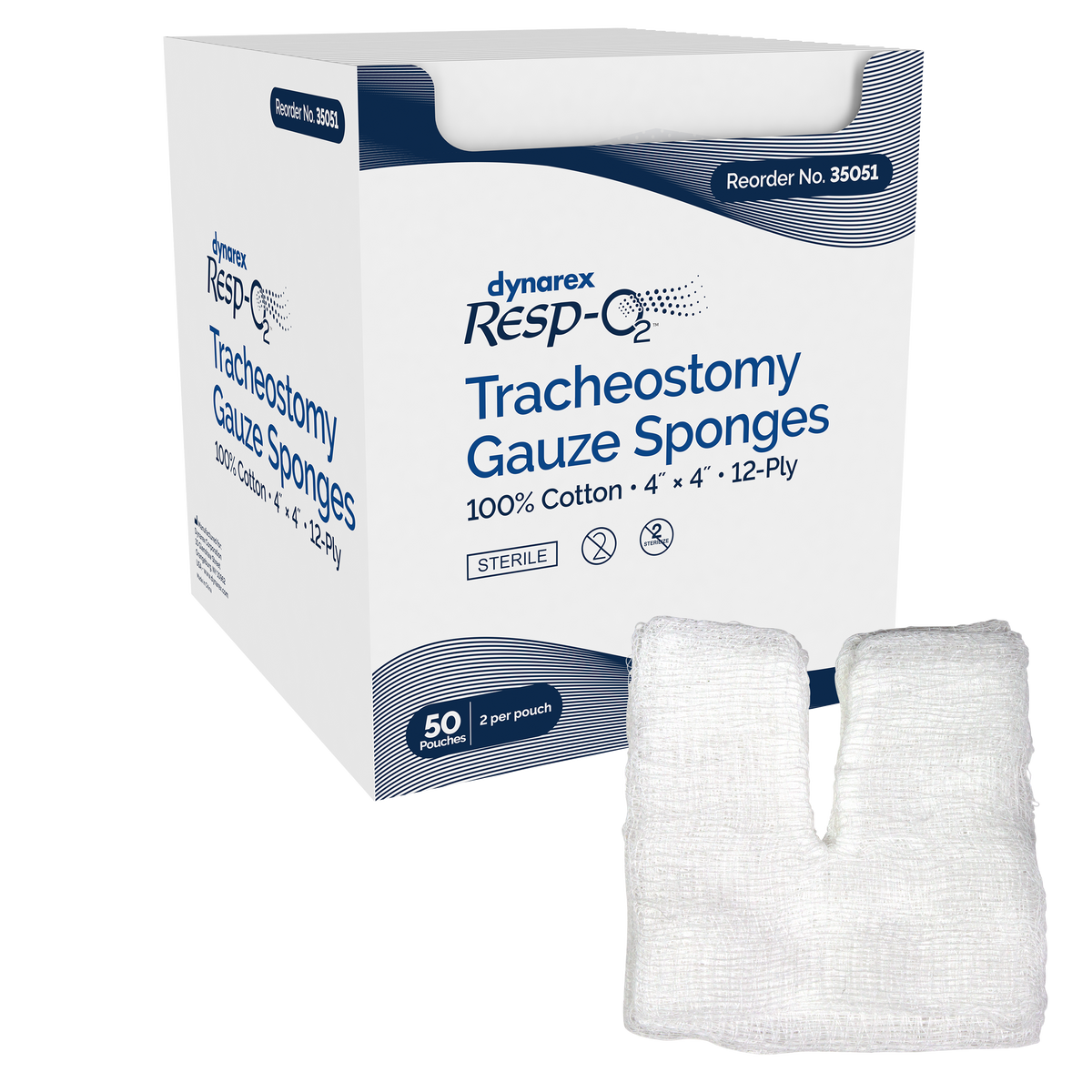 Dynarex Tracheostomy Sterile Drain Sponges - Gauze Sponges, 100% Cotton 4"x4" 2's, 12-Ply (600 Count)