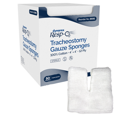Dynarex Tracheostomy Sterile Drain Sponges - Gauze Sponges, 100% Cotton 4"x4" 2's, 12-Ply (600 Count)