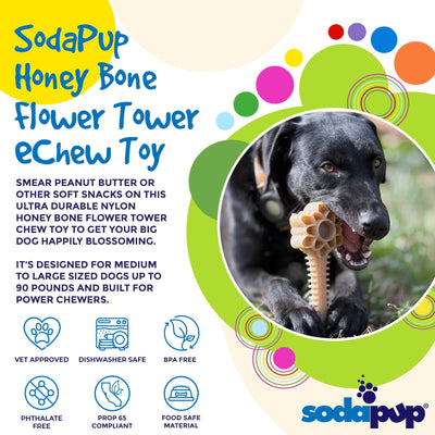 Honey Bone Dental Flower Tower - Indestructible Nylon Dog Chew Toy XL | USA
