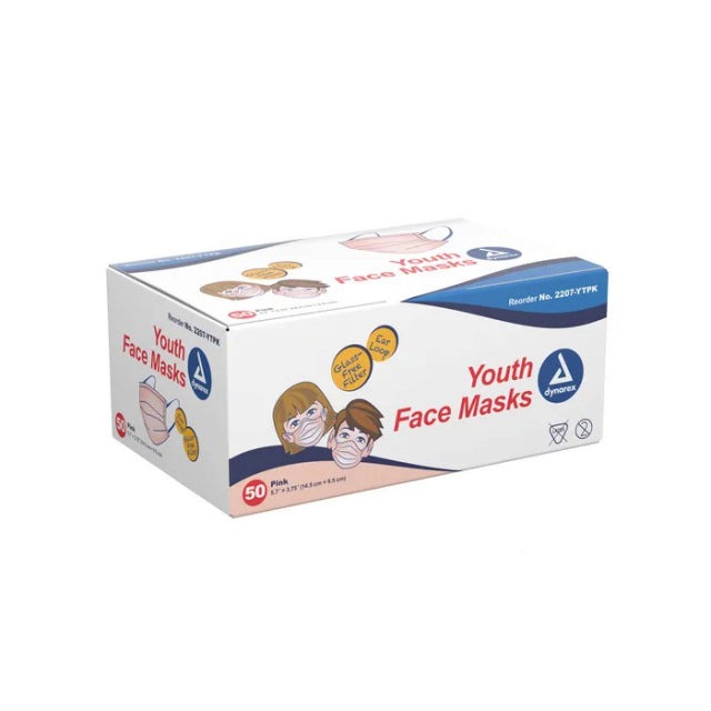 Dynarex Youth Face Mask w/ Ear Loop - 50ea/bx, 12bxs/cs (600 Count)