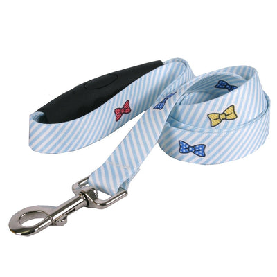 Southern Dawg Seersucker Blue with Bow Ties Premium Dog Leash