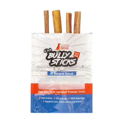 6" Standard Beef Bully Sticks for Dogs, 4-Pack