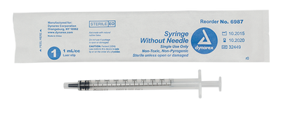 Dynarex Syringe without Needle - Non Toxic - Luer Slip, 1cc - 100ea/bx, 10bxs/cs (1000 Count)