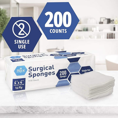 Medpride All Gauze Surgical Sponge Non-Sterile - 4”x 4”, 16-ply Extra Absorbent Sponges, 200/Box, Case of 10 (2,000 Count)