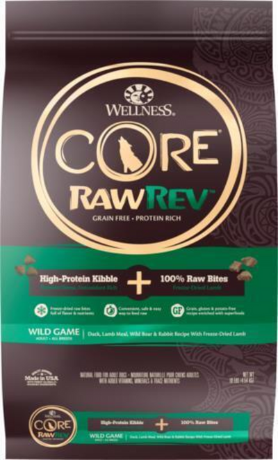 Wellness CORE RawRev Natural Grain Free Wild Game Duck, Lamb, Wild Boar & Rabbit with Freeze Dried Lamb Dry Dog Food