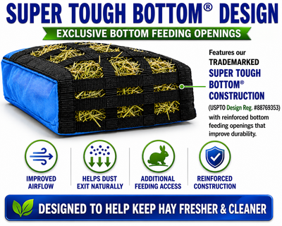 CuteNFuzzy Rabbit & Guinea Pig Hay Bag Feeder with Super Tough Bottom® Design | 25 Feeding Openings | Large 15" x 11" x 3" Hanging Hay Feeder | Less Waste, Cleaner Cage | Made in USA Design