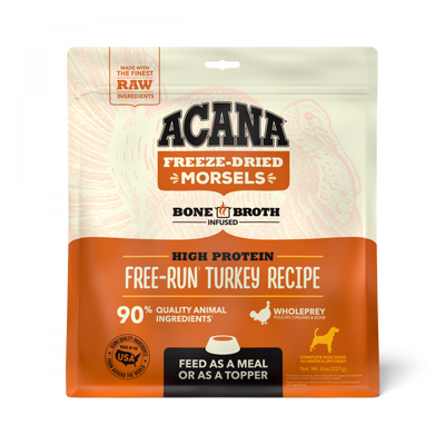 Acana Freeze Dried Dog Food & Topper, Grain Free, High Protein, Fresh & Raw Animal Ingredients, Free-Run Turkey Recipe, Morsels