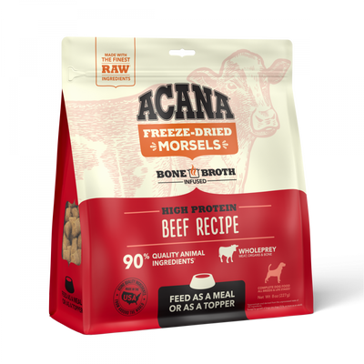 Acana Freeze Dried Dog Food & Topper, Grain Free, High Protein, Fresh & Raw Animal Ingredients, Ranch-Raised Beef Recipe, Morsels