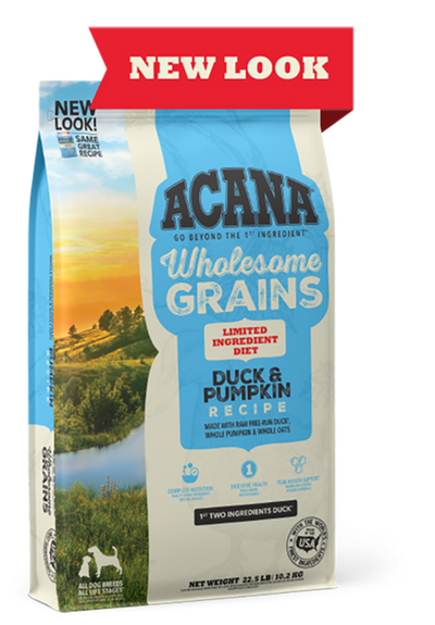 Acana Wholesome Grains, Duck & Pumpkin Recipe, Limited Ingredient Diet Dry Dog Food