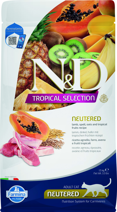 Farmina N&D Tropical Selection Feline Neutered Lamb, Spelt, Oats and Tropical Fruits Feline Dry Cat Food