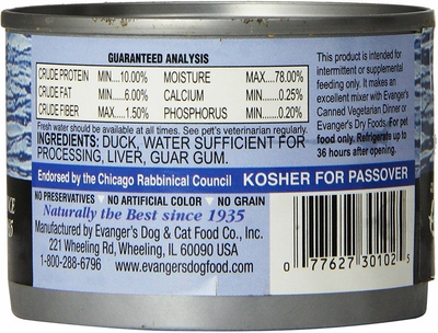 Evanger's Grain Free Duck Canned Dog and Cat Food