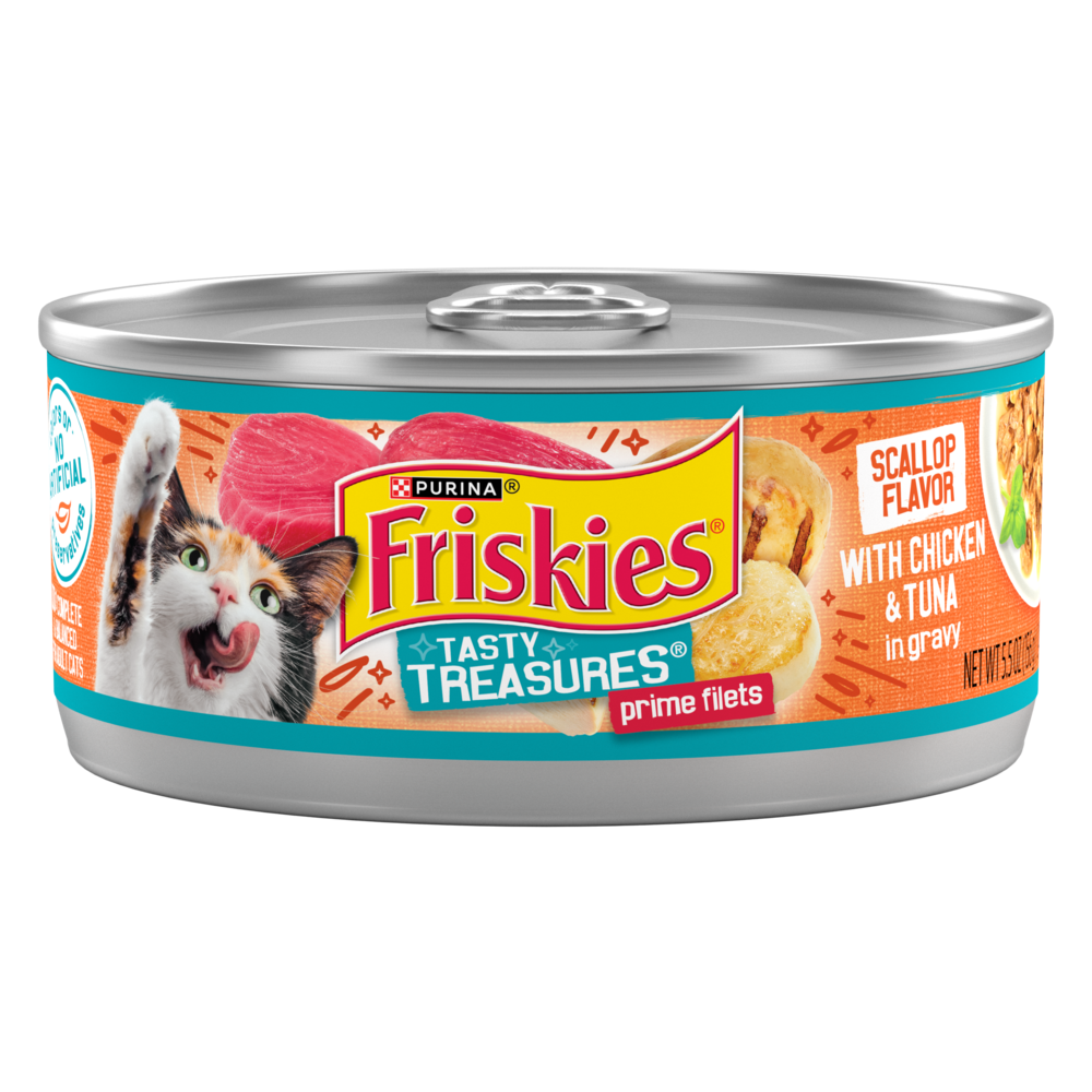 Friskies Tasty Treasures Gravy Chicken Tuna and Scallop Wet Cat Food