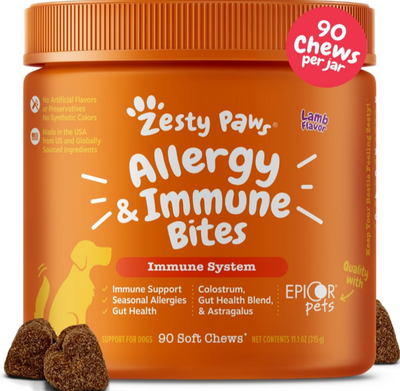 Zesty Paws Aller-Immune Bites for Seasonal Allergies Lamb Flavor Immune Function Sensitive Skin & Gut Health for Dogs