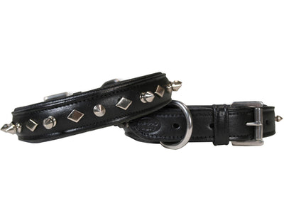 Derby Dog Designer Series USA Leather Spikes and Diamond Padded Dog Collar with Stainless Steel Rolled Buckle for Comfort