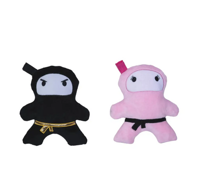 Pink & Black Ninja Plush Dog Toy Set, Squeakers & Crinkle Paper