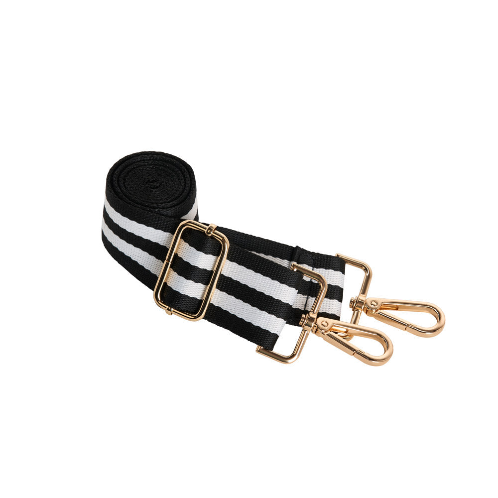 Black and White Striped Strap with Gold Hardware