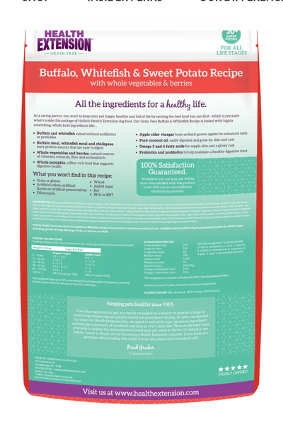 Health Extension All Life Stages Grain Free Buffalo, Whitefish and Sweet Potato Dog Food