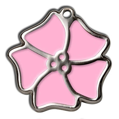 Pink Aloha Flower Dog ID Tag - With Engraving