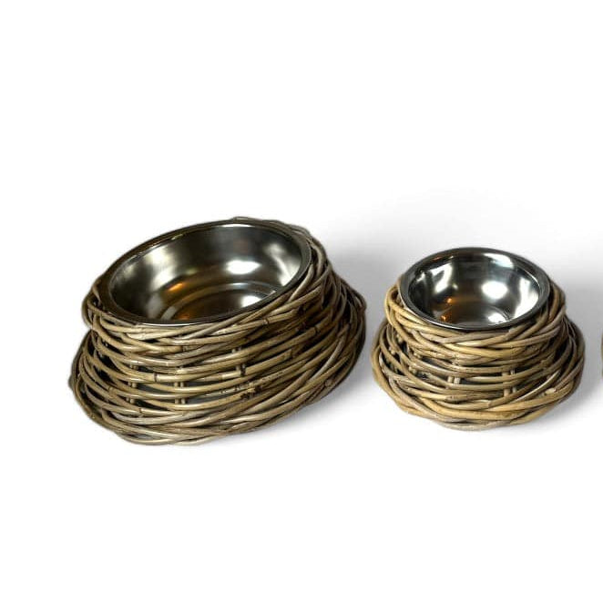 Rattan Pet Bowl with Food-Grade Stainless Steel Bowl