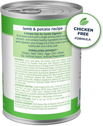 Blue Buffalo Basics Adult Grain-Free Lamb & Potato, Limited Ingredient Diet Wet Dog Food (12.5oz)