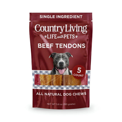 Country Living 5–6" Beef Backstrap Tendon Dog Chews, 5-Pack