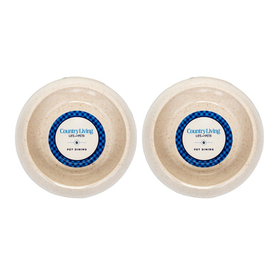Country Living Set of 2 Natural Fiber Dog Bowls – White Swan