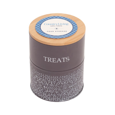 Country Living Dog Treat Canisters with Bamboo Lids, Set of 2 – Volcanic Gray