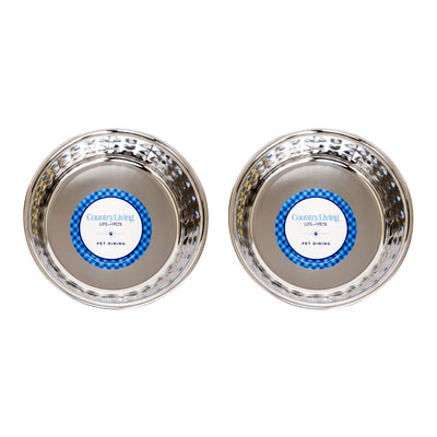 Country Living Set of 2 Hammered Stainless Steel Dog Bowls – Rose Quartz, 64 oz