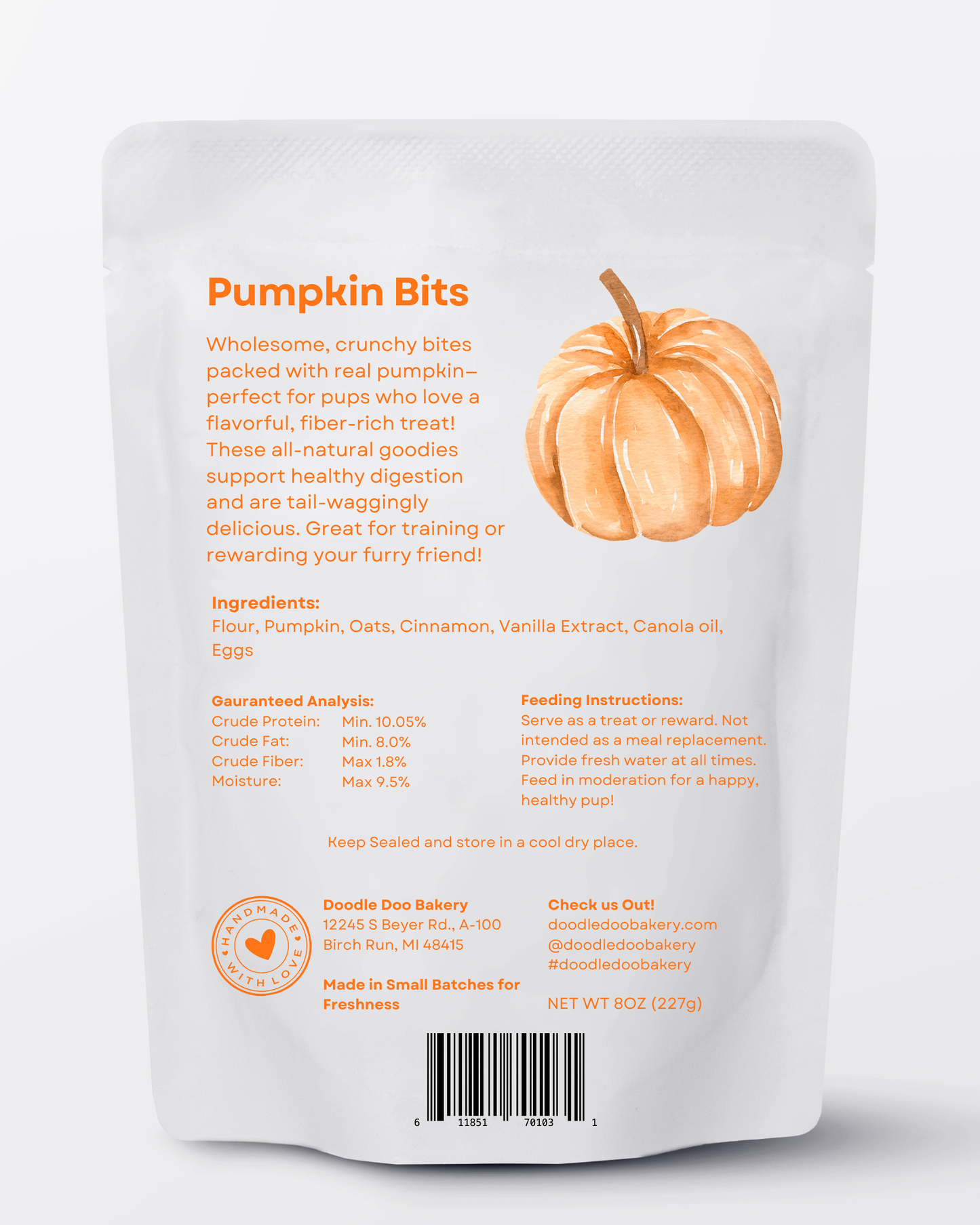 Homemade Dog Treats - ๐ Pumpkin Bits Dog Biscuits 1/2lb