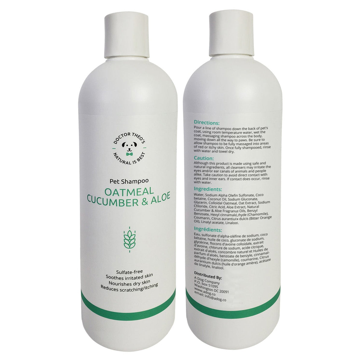 Dr. Theo’s Dog Shampoo with Oatmeal, Cucumber & Aloe, 16 oz