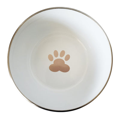 Deep Stainless Steel Dog Bowl with Paw Print Design – Rose Gold