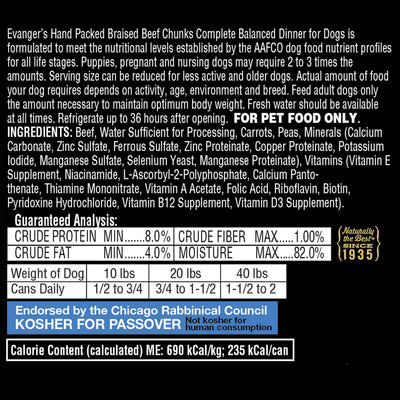Evanger's All Life Stages Braised Beef with Gravy Wet Dog Food (12oz)