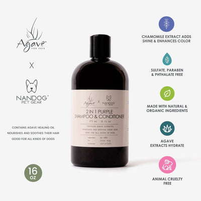 Nandog X Agave Oil for Pets 2 in 1 Purple Shampoo & Conditioner 16oz.