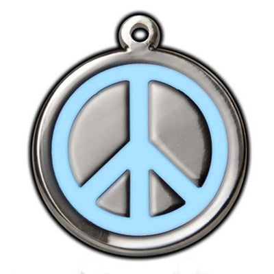 Sky Blue Peace Sign Dog ID Tag - With Engraving