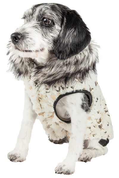 Pet Life ® Luxe 'Gilded Rawffled' Gold-Plated Designer Fur Dog Coat