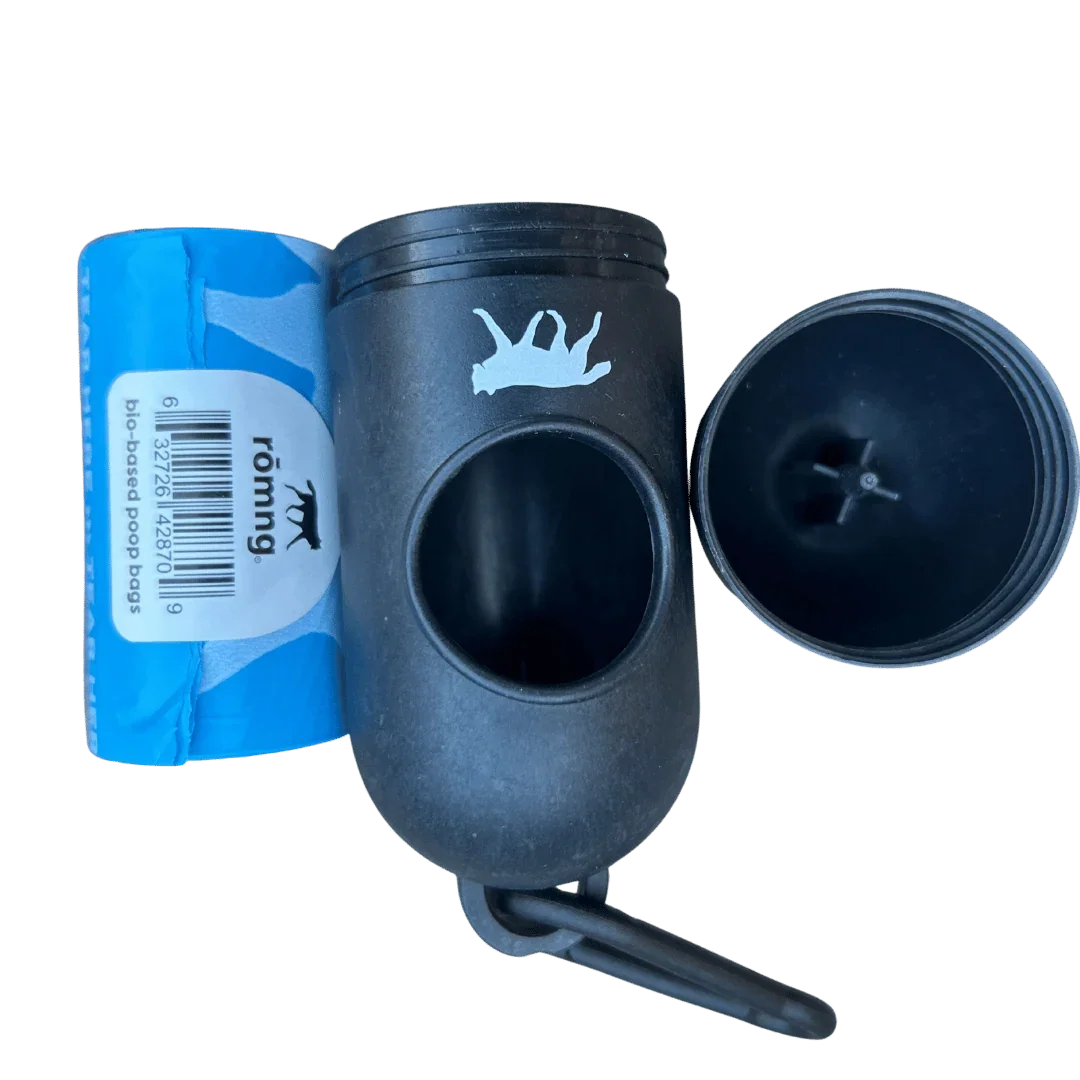 bio-based dog poop bags + bamboo dispenser