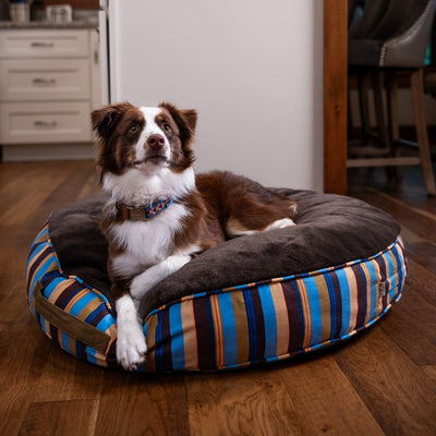 Round Stripe Pet Bed with Fur