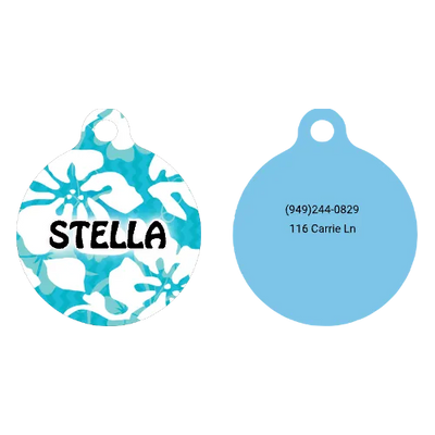 Island Floral Blue HD Dog ID Tag
