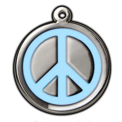 Sky Blue Peace Sign Dog ID Tag - With Engraving