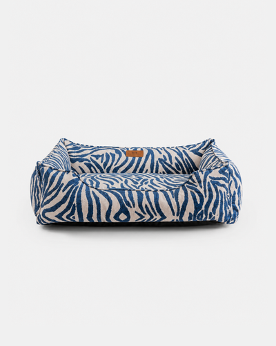Chester & Lee | Velvet Sleeper Dog Bed Blue & White Animal Print