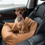 PupProtector™ Faux Cool-to-Touch Vegan Leather Memory Foam Dog Car Bed - Camel