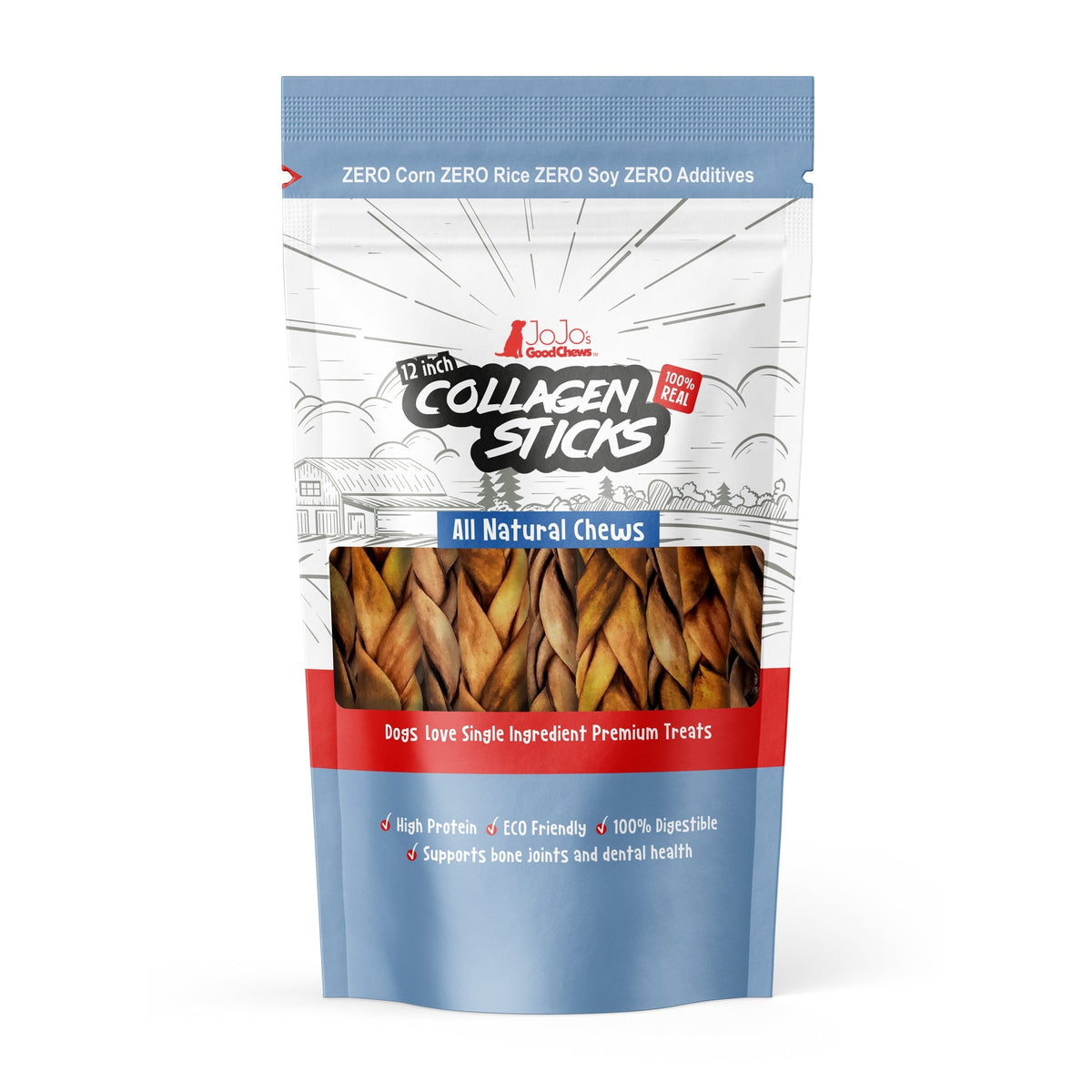 12" Braided Beef Collagen Sticks for Dogs, 4-Pack