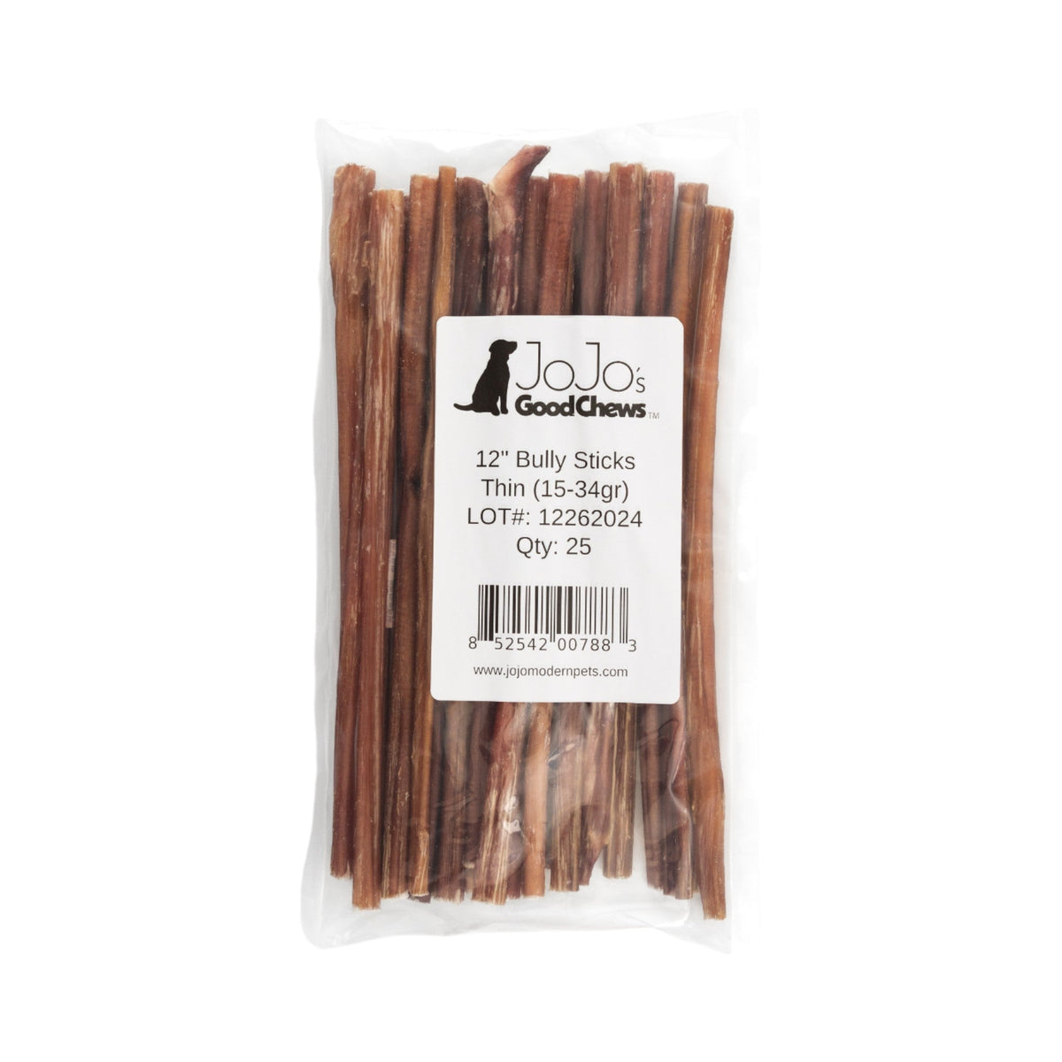 12" Thin Beef Bully Sticks for Dogs, 25-Pack
