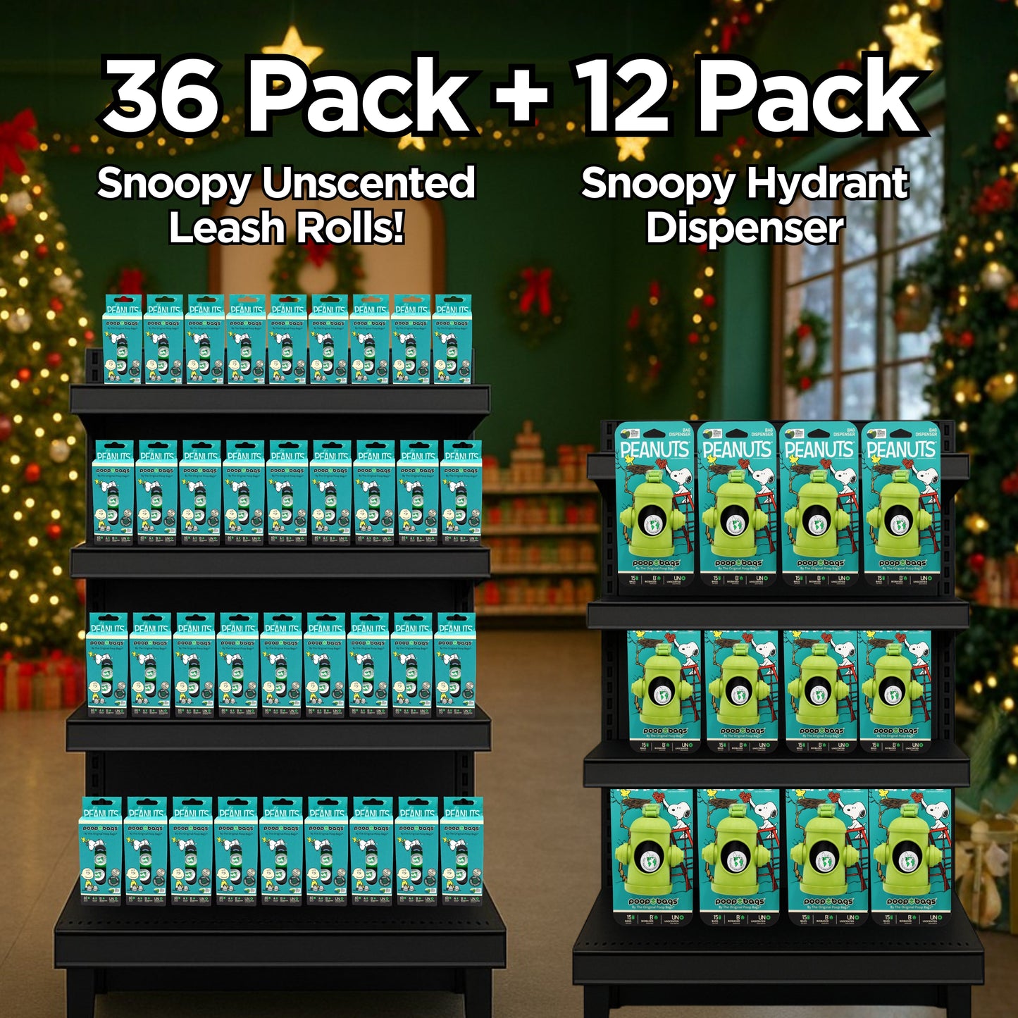 Wholesale Stocking Stuffer Snoopy 4-Roll Leash Roll Bundle + 12 Snoopy Hydrant Dispensers