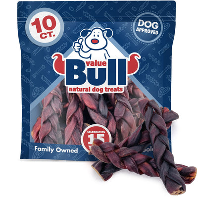ValueBull USA Collagen Braid Beef Large Dog Chews, Thick 6 Inch 10 Count